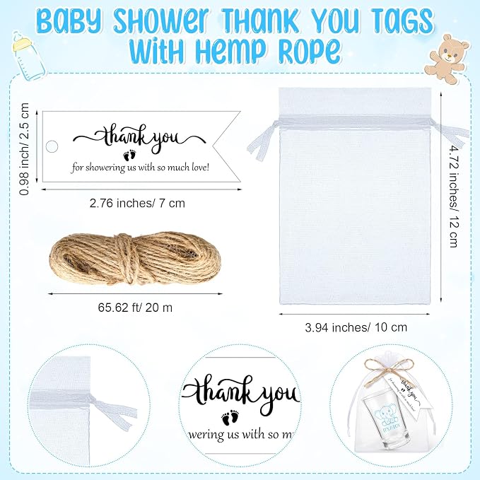 Pickmesh 25 Sets Baby Shower Shot Glasses for Guests Include Acrylic Clear Shot Glasses Thank You Cards Organza Bags Babies Shower Gifts for Gender Reveal Party Supplies (Elephant Boy)