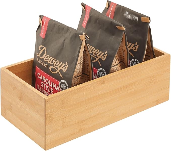 mDesign Kitchen Organiser — Rectangular Wooden Storage Box for Storing Tea, Coffee, Sugar and Other Foods in The Kitchen — Stackable Tea Bag Holder — Natural