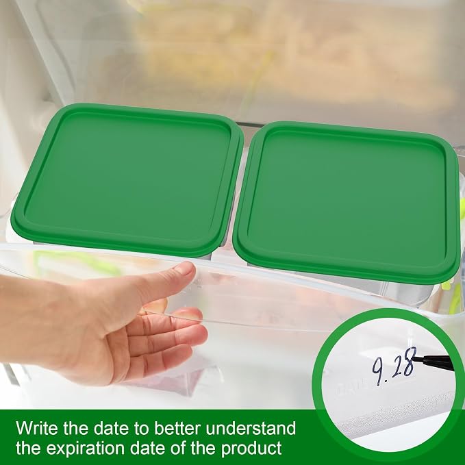 FoldTier 2 Pieces Square Food Storage Containers Polycarbonate Clear Food Container with Lid Commercial Food Storage with Graduations for Commercial Kitchen Dough Marinating Meat(Green, 8 Qt)