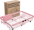 MAJALiS Pink Dish Drying Rack Over The Sink with Utensil Holder | Expandable Stainless Steel Dish Drainer for Small Kitchen, Apartment, RV, Counter Space Saving, Perfect Fit, Rustproof
