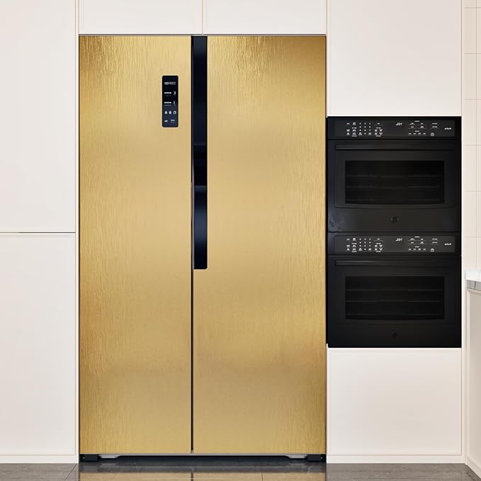 WESTICK Gold Stainless Steel Contact Paper for Appliances Textured Gold Refrigerator Wrap Peel and Stick Countertops Waterproof Heat Resistant Brass Fridge Vinyl Wrap for Cabinets Tables 15.8"x394"