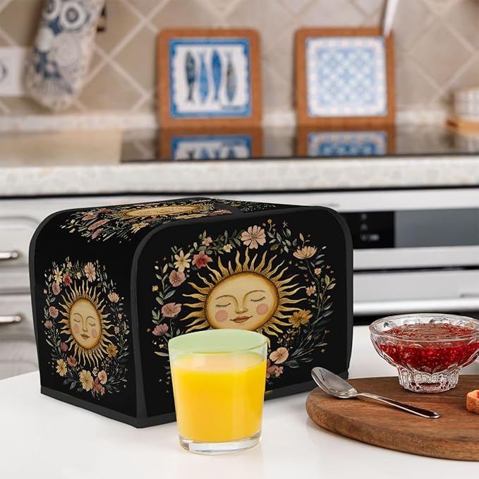 Sun Ethnic Gold 4 Slice Toaster Cover Dust And Fingerprint Bread Maker Cover Bakeware Protector Washable Appliance Covers Kitchen Accessories For Home Kitchen Women Gift