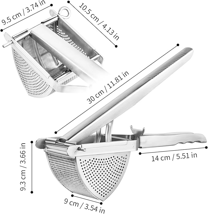 Upgraded Potato Ricer Stainless Steel, Heavy-Duty Potato Masher with Multi-Hole Design, Ricer for Mashed Potatoes, Baby Food, and More - Ideal Kitchen Tool for Effortless, Smooth Purees