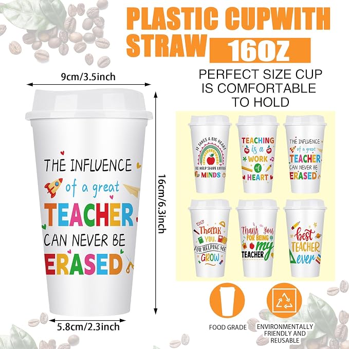 Skylety 12 Pcs Back to School Teachers Gifts Teacher Appreciation Gifts Teacher Deals Bulk Reusable Plastic Coffee Cup with Lid for First Day of School Party Decorations (Lively)