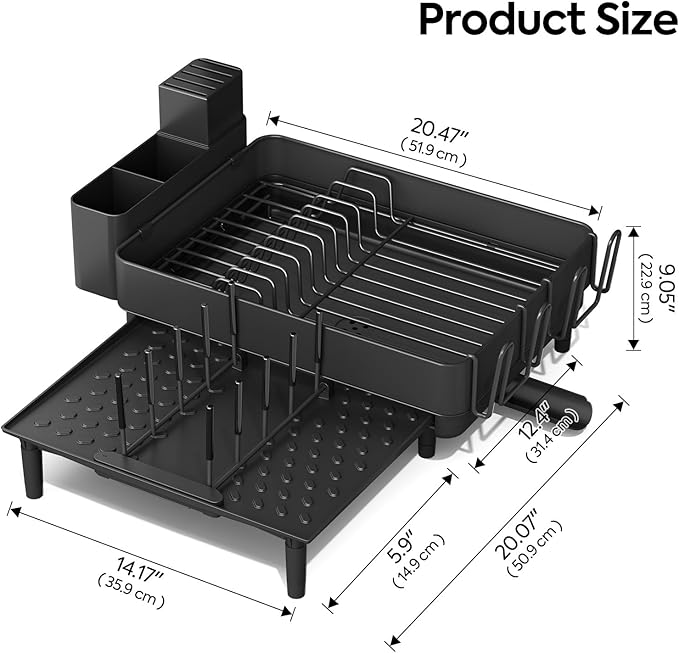 Expandable Dish Rack with Drainboard - Stainless Steel Dish Drainer with Removable Cutlery Tray, Foldable Cup Holder, Elevated Feet, Multifunctional Drainboard for Sink Countertop Kitchen Storage