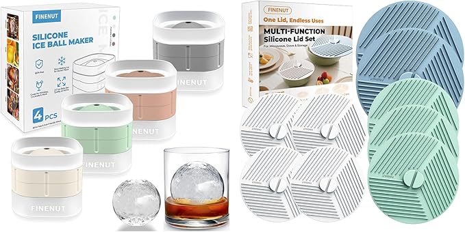 Silicone Ice Ball Mold with Lid, 4 Pack & Silicone Lids for Bowls,Pot Holders - 9-Pack