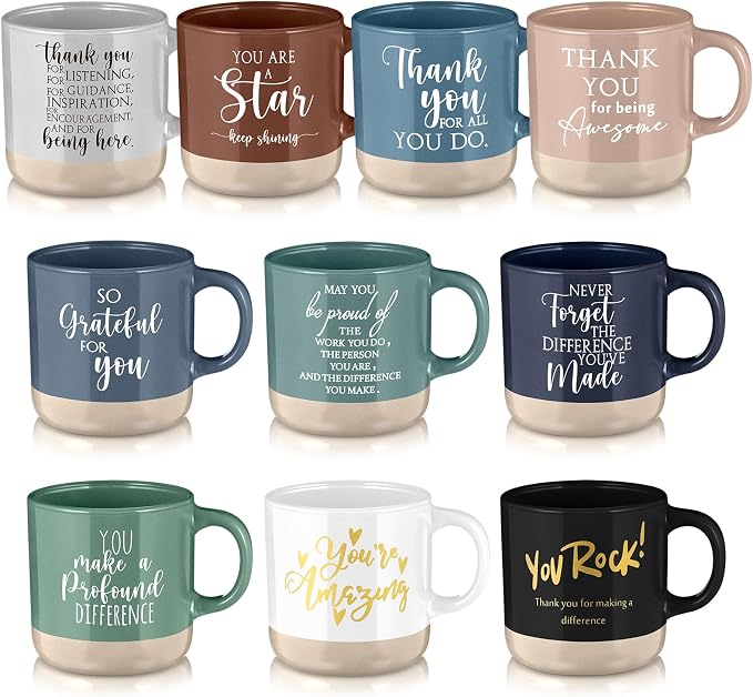 Didaey 10 Pcs Thank You Mugs Employee Appreciation Gifts Bulk Thank You Gifts for Coworkers Office Staff Work Team Teachers Nurse Employee Motivational Ceramic Coffee Mugs