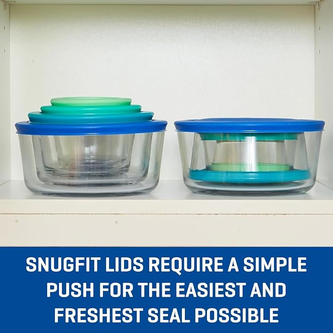 Anchor Hocking 26 Piece Glass Storage Containers with Lids (13 Glass Food Storage Containers & 13 Mixed Blue SnugFit Lids)