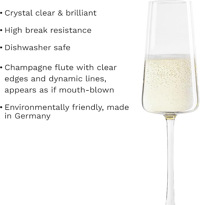 Stölzle Lausitz Champagne Glasses Power 6-Piece Set 8 oz – Elegant Flutes Ideal for Prosecco & Sparkling Wine – Elegant Crystal Champagne Glasses – Dishwasher- & Shockproof