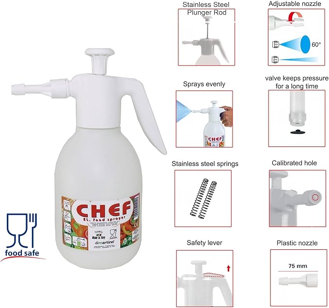 Di Martino BBQ Spray Bottle; Food Grade BPA Free Plastic; Hand Pressure Pump Sprayer for Barbecue Grills, Smokers