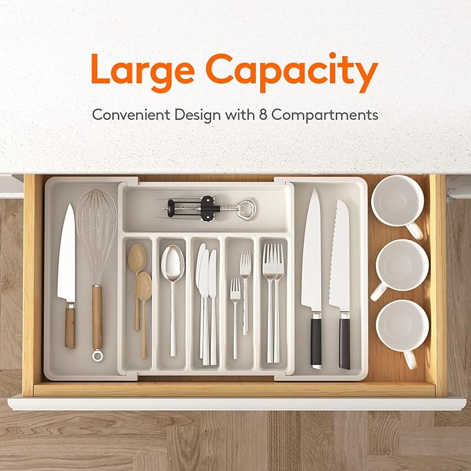Lifewit Silverware Drawer Organizer, Expandable Utensil Tray for Kitchen, Adjustable Flatware and Cutlery Holder
