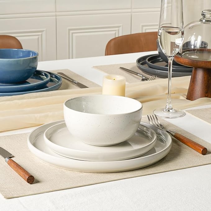 Metflavor Kitchen Plates and Bowls Set Dinner Set for 4 Handpainted Dinner ware Sets, Microwave Safe Plates and Bowls Sets Stone Plate Scratch Resistant (Galaxy Mist)