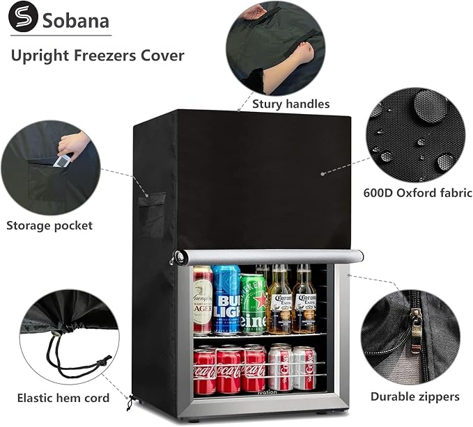 Upright Freezers Cover,Waterproof Outdoor Fridge Cover with Double Zipper for 3.0 Cubic Compact Mini Freezer (22" W x 23" D x 34" H,Black)