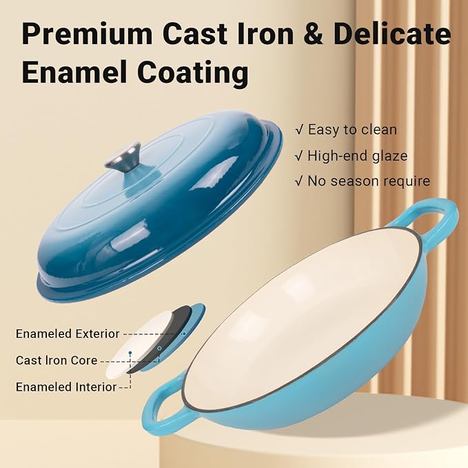 Enameled Cast Iron Dutch Oven, 3.8 Quart Dutch Oven Pot with Lid, Non Stick Cast Iron Pot, Round Oven Safe up to 500°F, Use for Marinate, Cook, Bake and Serve – Gradient Blue