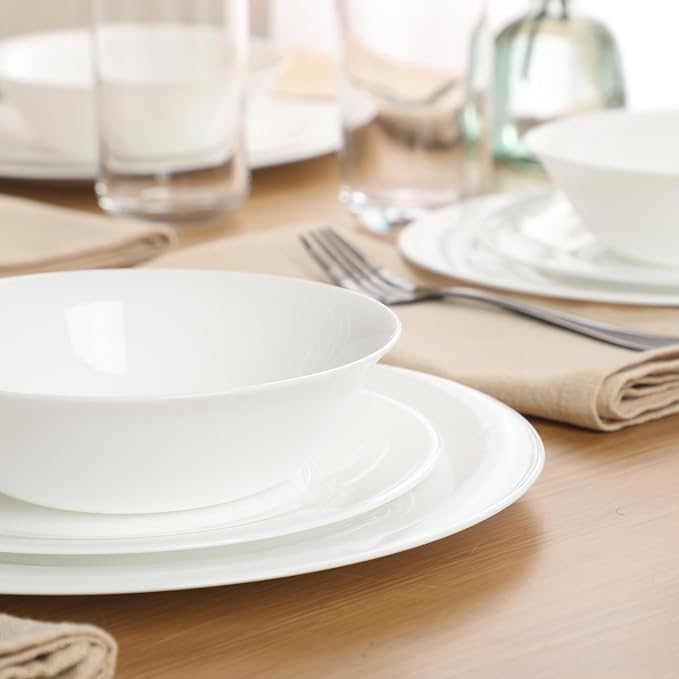 Gibson Home Vanilla Hills 12-Piece Opal Glass Dinnerware Set, Service for 4 – Includes 10" Dinner Plates, 8" Salad Plates & 6.5" Bowls – Microwave Safe, Dishwasher Safe, Chip Resistant – White, Round