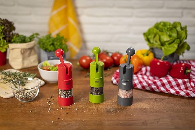Kuhn Rikon Adjustable Ratchet Grinder, Red, 8.5 x 2.25 inches | Ceramic Mechanism, For Salt, Pepper and Spices
