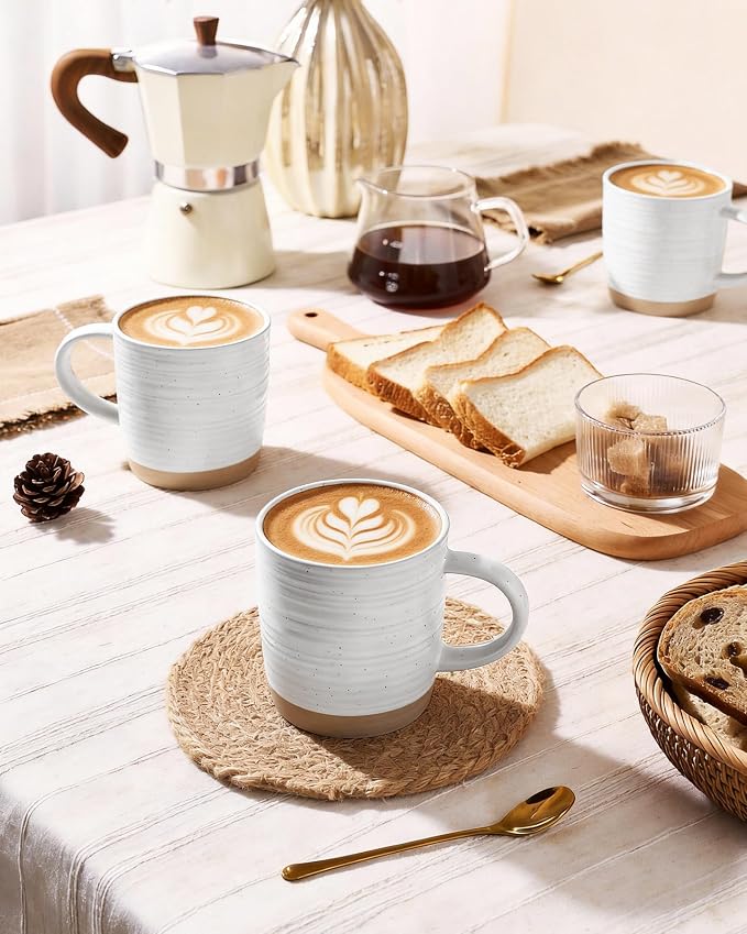 famiware Coffee Mugs Set of 4, 13 oz Mug Set, Ceramic Cup Set with Handle for Coffee, Tea, Cocoa, Milk, Constellation Series, Polar White