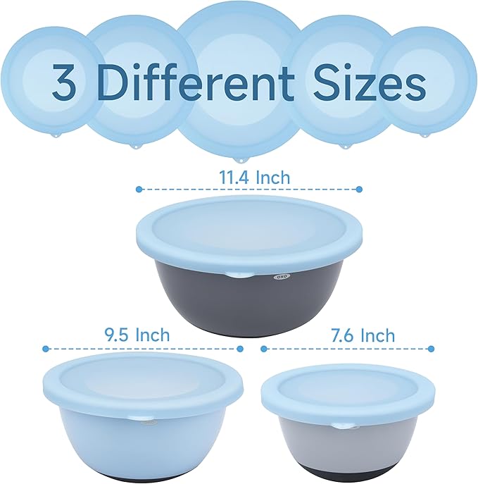 3 Pack Silicone Replacement Lids for OXO 1.5-Quart, 3-Quart & 5-Quart Good Grips Stainless-Steel Mixing Bowls, See-Through Silicone Lids, Dishwasher & Microwave Safe (Bowls Are Not Included)