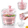 Good Grips 3.2 Qt Glass Salad Spinner Small Vegetable Dryer with Drain Microwave Safe Dishwasher Safe with Transparent Lid Crank Handle Quick Spin Greens Washer for Lettuce Herbs Fruits Pink