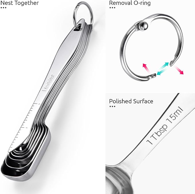 U-Taste 18/8 Stainless Steel Measuring Cups and Spoons Set of 10, and 18/8 Stainless Steel Square Measuring Spoons Set of 8 (Multicolor+Silver)
