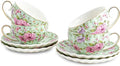 Agyiuns Tea Cup and Saucers, 6.4oz Floral Tea Cups with Gold Trim, Porcelain Teacup, Coffee Cappuccino Espresso Latte Mugs for Party Birthday,Party Cafe Home, Christmas Gift (Green)