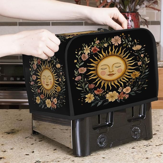 Sun Ethnic Gold 4 Slice Toaster Cover Dust And Fingerprint Bread Maker Cover Bakeware Protector Washable Appliance Covers Kitchen Accessories For Home Kitchen Women Gift