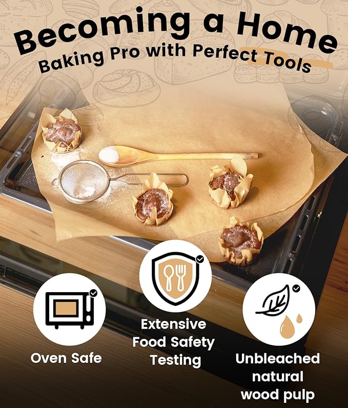 200 PCS Unbleached Parchment Paper Sheets for Baking 12x16 Inches, Non-Stick and Non-Toxic Pre-cut Parchment Sheets for Oven, Cooking, Grilling, Air Fryer and Steaming - Fit for Half Sheet Pans