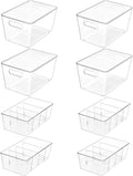 Vtopmart 8 Pack Clear Plastic Storage Bins Set, 4 Large Pantry Organizer Bins with Lids & Handles and 4 Medium Snack Organizer Bins with 4-Compartment for Pantry, Kitchen, Fridge, Cabinet Organization