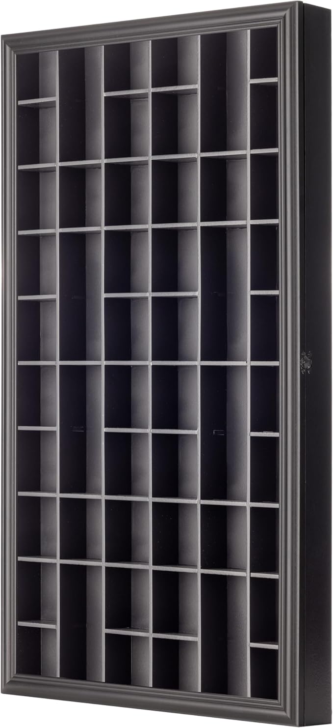 Gallery Solutions - Black Wall-Mounted - Curio & Shot Glass Display Case - 17"x32" Glass Door - Bar Accessories - Collectible - Miniature Glassware - Bar Accessories