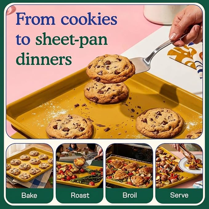 Great Jones Holy Sheet Pan (Mustard) | Nonstick, Half-Sheet Pan | Aluminized Steel, 18.5" x 13.5" | For Baking, Roasting, & Broiling | Premium Bakeware with Even Heat Distribution | Dishwasher-Safe