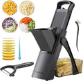 Safe Mandoline Slicer for Kitchen, 6 in 1 Vegetable Chopper, French Fry Cutter For Potatoes, Potato Slicer,Food Chopper,Adjustable Thickness 0.1-8 mm, With Peeler/Cleaning Brush (Gray)