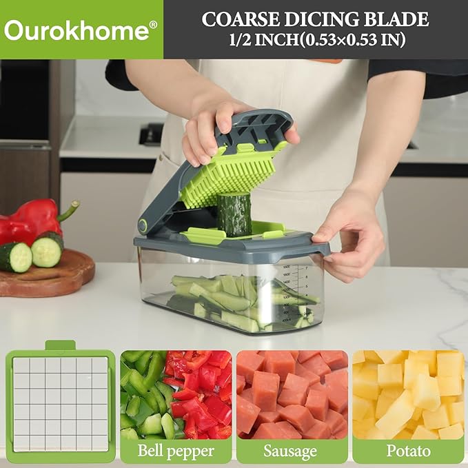 Ourokhome Rotary Cheese Grater Hand Crank, Kitchen Shredder Speed Mandolin Slicer Nuts Grinder with Handle,Vegetable Chopper Onion Cutter with Container, Multifunctional Food Chopper Veggie Dicer with