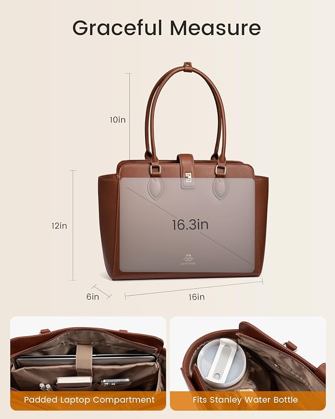 LOVEVOOK Lunch Tote Bag for Women, 2-in-1 Work Tote Bag with Lunch Compartment, Insulated Lunch Bag & 15.6 Inch Laptop Bag for Women, Ideal for Teacher, Nurse and Camping Use, Chestnut Brown