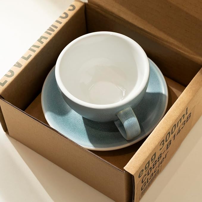 Loveramics Matt Cappuccino Cup, 10 oz Ceramic Latte Art Mug with Saucer, Thick-walled stoneware cup Set, Barista Latte Cup Set for Latte, Cappuccino, Tea - Mineral Colors (Glacier, 10OZ)