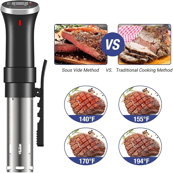 Fityou Accu Slim Sous Vide Thermal Immersion Circulator, 1100W Vacuum Precision Cooker with Precise Temperature and Timer, Full Touch Screen Control, Ultra-Quiet Sou Vide Slow Cooker, Recipe