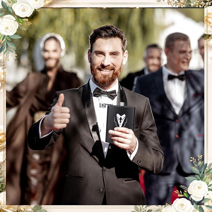 Mimorou 66 Pcs Groomsmen Proposal Gifts - Shot Glasses, Stainless Steel Ice, Flask, Funnel, Gift Boxes, Sunglasses, Knives, Bottle Opener, Cards, Wallets for Wedding Groomsmen Present Set (Fashion)