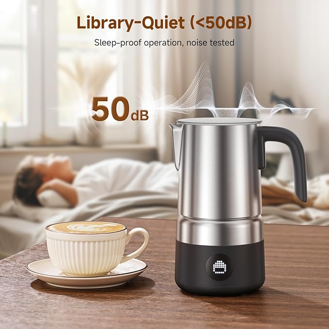 Milk Frother and Steamer [Upgraded], AMZCHEF All-in-1 Detachable Frother for Coffee 600W, Automatic Warm and Cold Foam Maker, Stainless Steel Jug, Dishwasher Safe, LED Display
