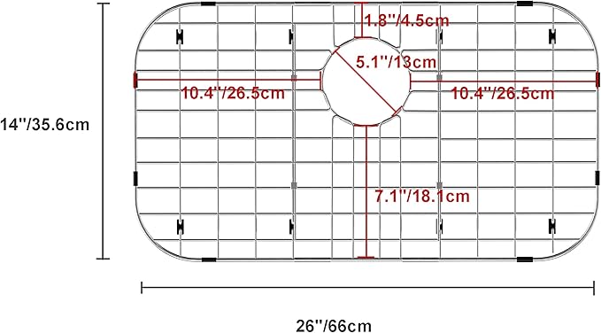 Kitchen Sink Grid and Sink Protectors, Stainless Steel Sink Grids for Bottom of Kitchen Sink Rear Drain with Corner Radius, Stainless Steel 26" x 14"