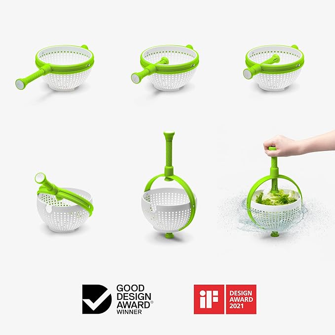 Dreamfarm Spina 2-In-1 Easy-To-Use, Collapsible Salad Spinner & Straining Colander for Salad, Fruit, Vegetable, Lettuce - White/Green