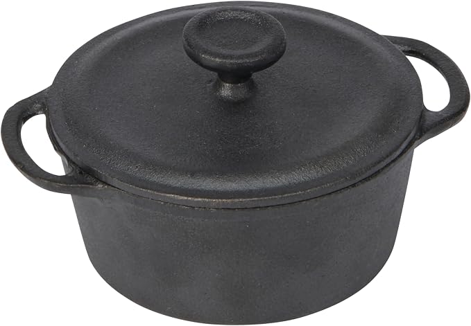 GoodCook Mini Dutch Oven with Lid, Pre-Seasoned Cast Iron Personal-Sized Pot for Stews Soups and Individual Desserts, Oven Safe to 500°F, 0.25-Quart, Black