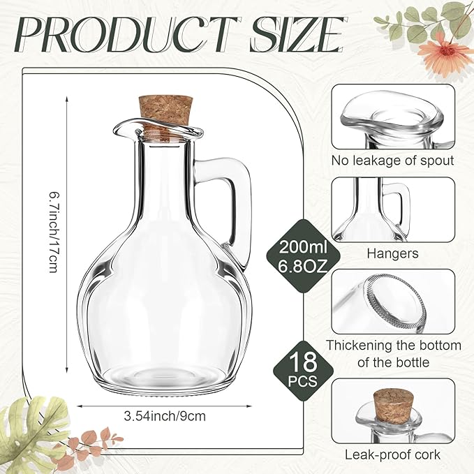 Blushtier 18 Pcs 6.7 oz Glass Maple Syrup Bottles Clear Reusable Glass Bottles with Lids Loop Handle and Maple Syrup Stickers Syrup Jars Syrup Container for Milk Potion Juice Sauce Oil Storage Gift