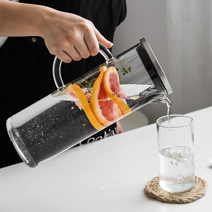 Water Pitcher Borosilicate Glass Pitcher with Stainless Steel Filter Cover Transparent Glass Teapot for Homemade Iced Tea and Juice-1800ml Ice Tea Pitchers