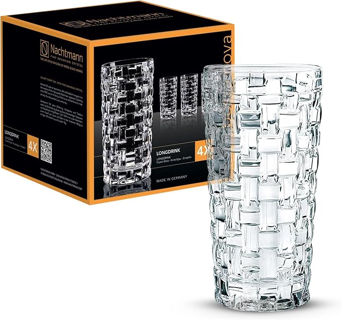 Nachtmann Dancing Stars Bossa Nova Collection, Long Drink Glass Set of 4 Clear Crystal Glass, for cocktails and cold Beverages 14-Ounce, Dishwasher safe