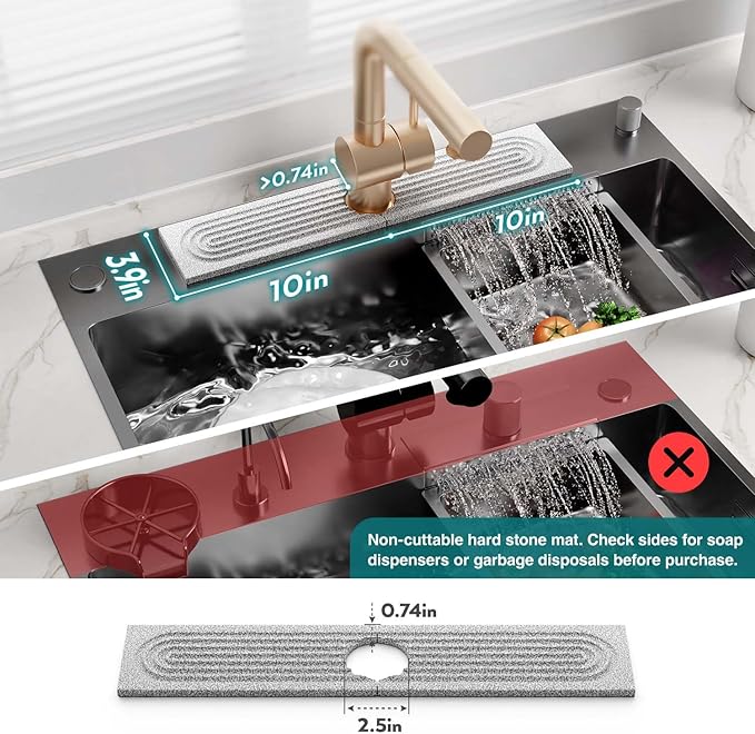 Stone Faucet Mat for Kitchen Sink, Diatomite Stone Drying Mat for Kitchen Counter, 2026 Upgraded Dishwasher-Safe & Ultra Absorbent, Chemical-Free Stone Dish Mat for Bottles Utensils (20" x 3.9")