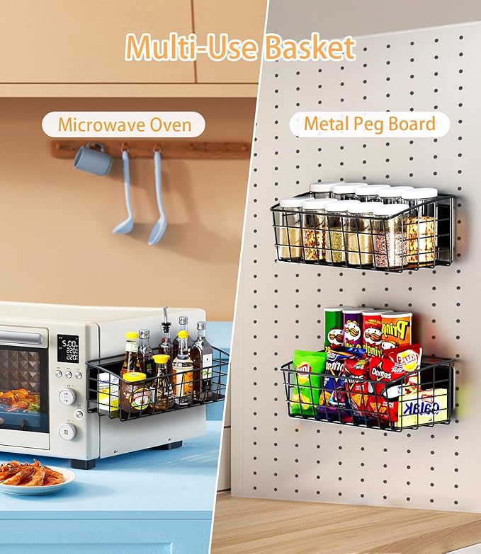 2Pcs Magnetic Shelf for Refrigerator, Versatile Magnetic Basket Fridge with 2 Hooks for Kitchen Storage, Fruit Potato Onion Storage Shelves, Large Magnetic Spice Rack Organizer for Fridge Oven Laundry