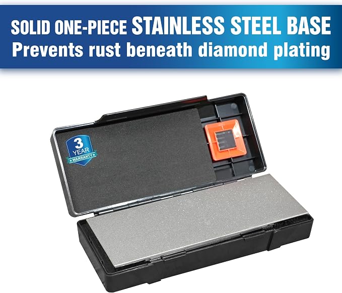 SHARPAL 163N Double-sided Diamond Sharpening Stone, 8 in. x 3 in. | Extra Coarse 220 / Fine 600 Grit, Storage Case with NonSlip Base, Angle Guide, Knife Sharpener