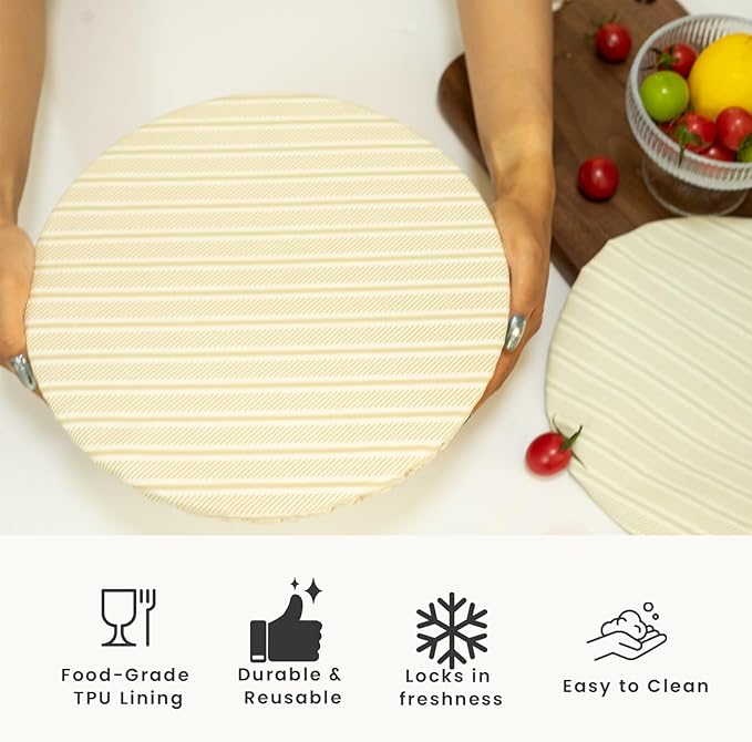 Reusable Bowl Covers for Bread Proofing(2-Pack) – Double-Layer Linen & Food-Grade TPU Liner – Elastic Cloth Cover for Sourdough, Dough Proofing, Fermentation, Food Storage