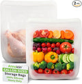 100% Silicone Gallon Storage Bags, Extra Large Reusable 1 Gallon Silicone Storage Bags Stand-Up Zip-Lock Leakproof for Bulk Food & Large Portions, Freezer Microwave Sous Vide Dishwasher Safe, 2 Pack