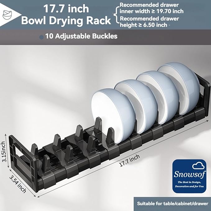 Dish Drying Rack, Stainless Steel Adjustable Bowl Plate Drainer, Pot Lid Holder, Plate Organizer for Cabinet for Cutting Boards, Cooling Racks, Pots & Pans (Bowl Drying Rack,17.7 inch)