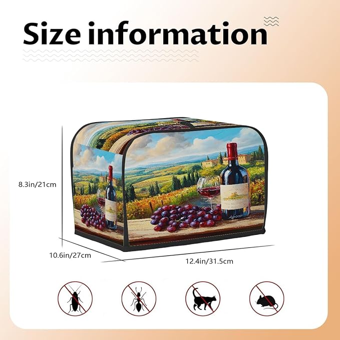 Grape Farm Wine 4 Slice Toaster Cover Dust And Fingerprint Bread Maker Cover Bakeware Protector Washable Appliance Covers Kitchen Accessories For Home Kitchen Women Gift